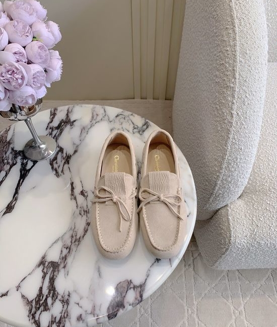 Christian Dior CD Bow Decor Suede Loafers with Non-slip Durable Sole