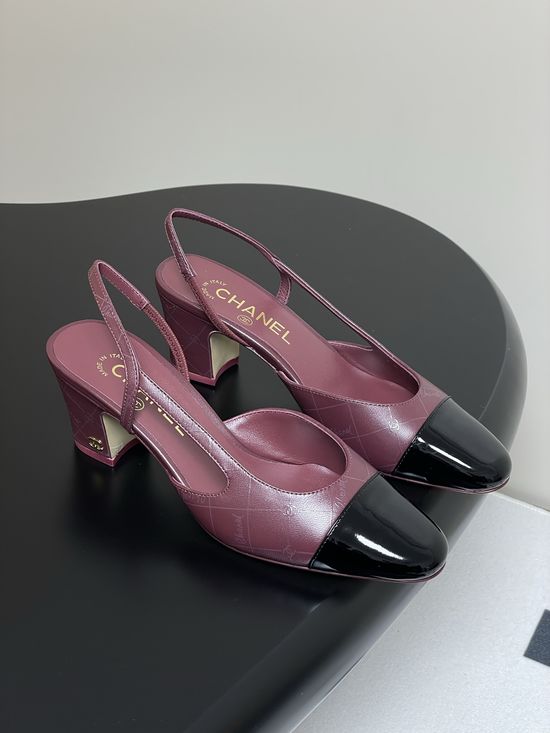 Chanel Epoxy Leather Slingback Sandals Square Toe Elegant Casual Shoes