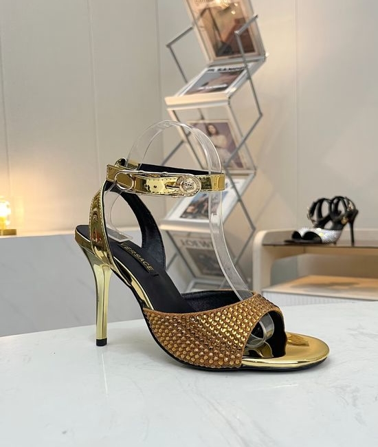 Versace Suede Rhinestone High Heel Sandals Elegant Shoes