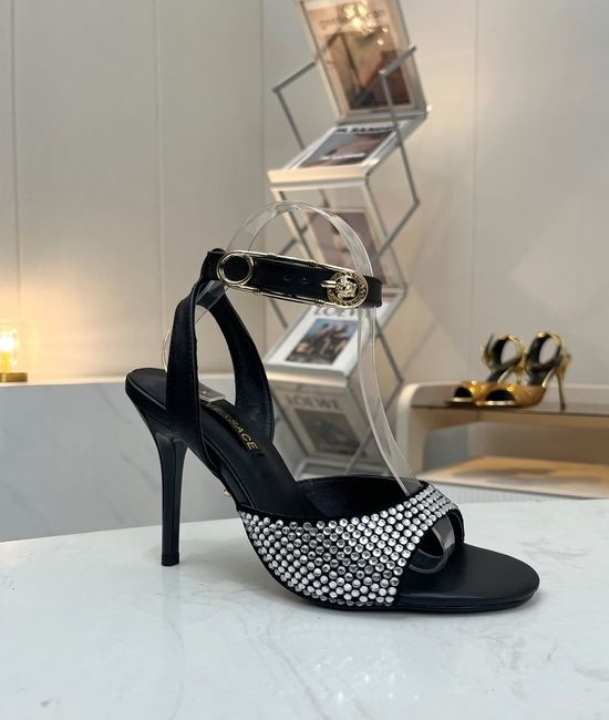 Versace Suede Rhinestone High Heel Sandals Elegant Shoes