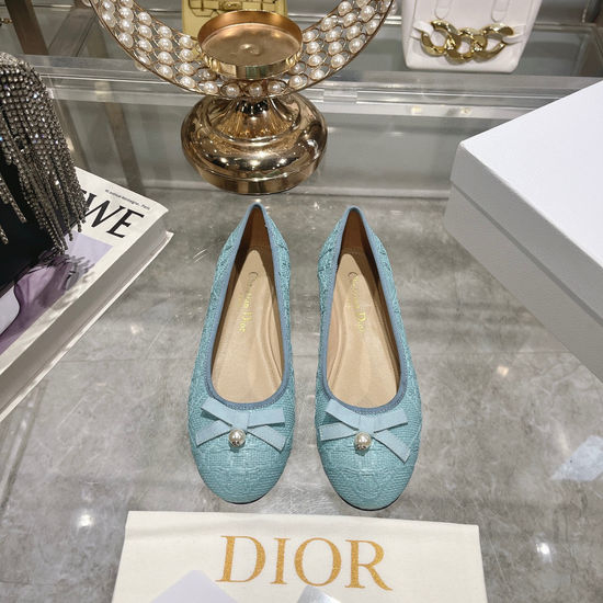Christian Dior CD Woven Flat Shoes Bow Pearl Accent Premium Quality