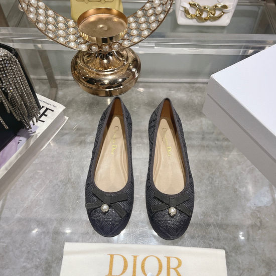 Christian Dior CD Woven Flat Shoes Bow Pearl Accent Premium Quality