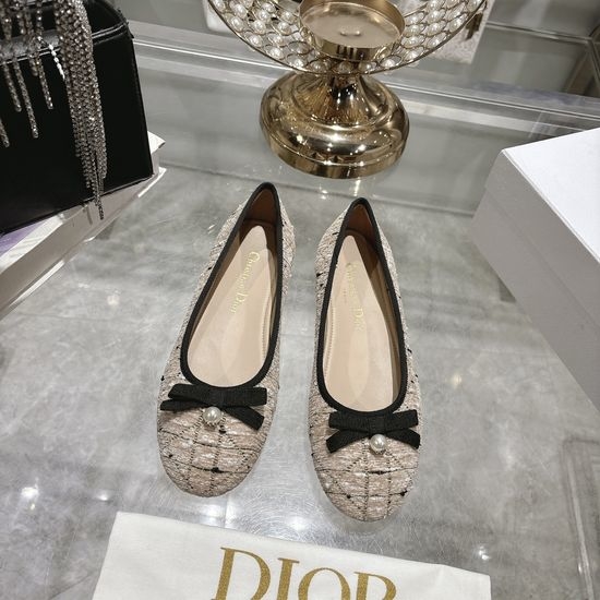 Christian Dior CD Woven Flat Shoes Bow Pearl Accent Premium Quality