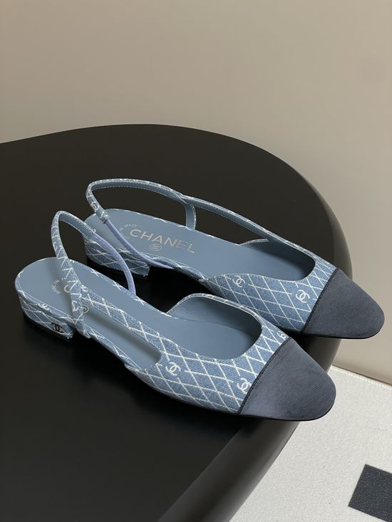 Chanel Denim Slingback Sandals Classic Two Tone Leather Sole