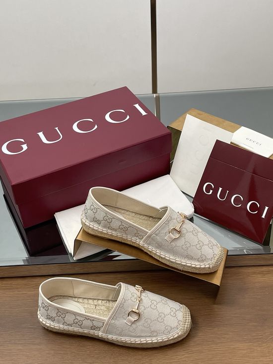 Gucci Embroidered Canvas Espadrille Flats with Metal Accent