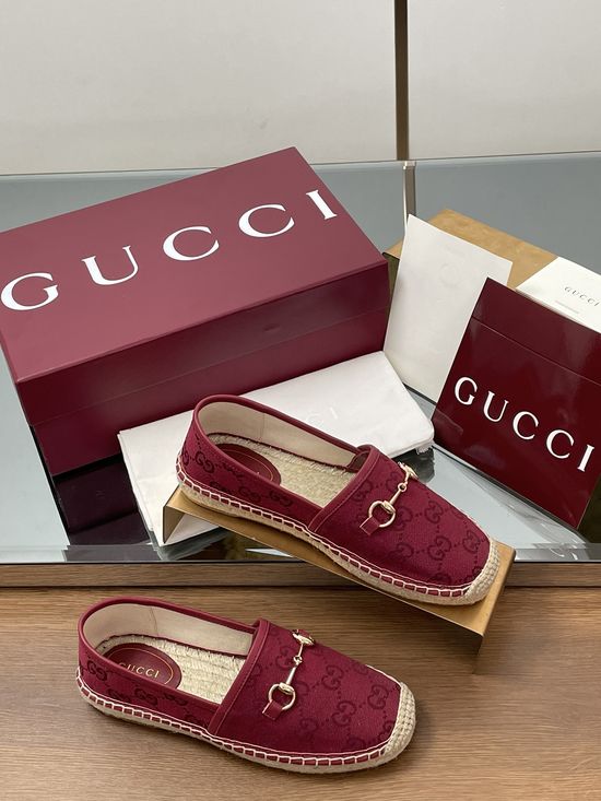 Gucci Embroidered Canvas Espadrille Flats with Metal Accent
