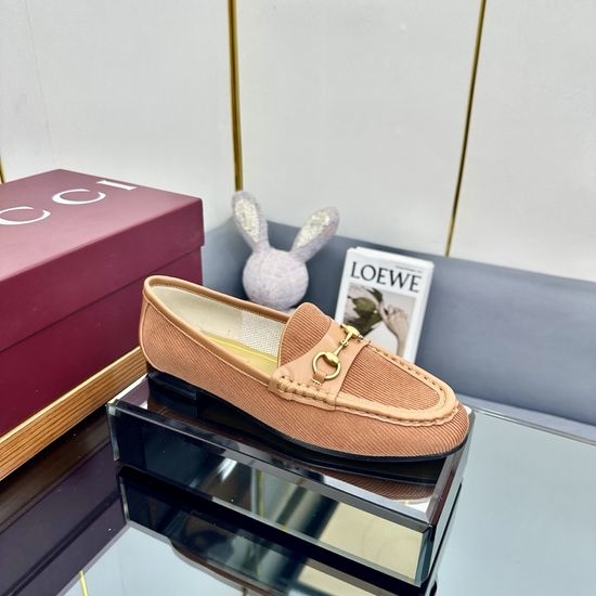 Gucci Premium Corduroy Leather Horsebit Casual Loafer Shoes