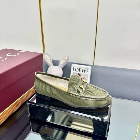 Gucci Premium Corduroy Leather Horsebit Casual Loafer Shoes