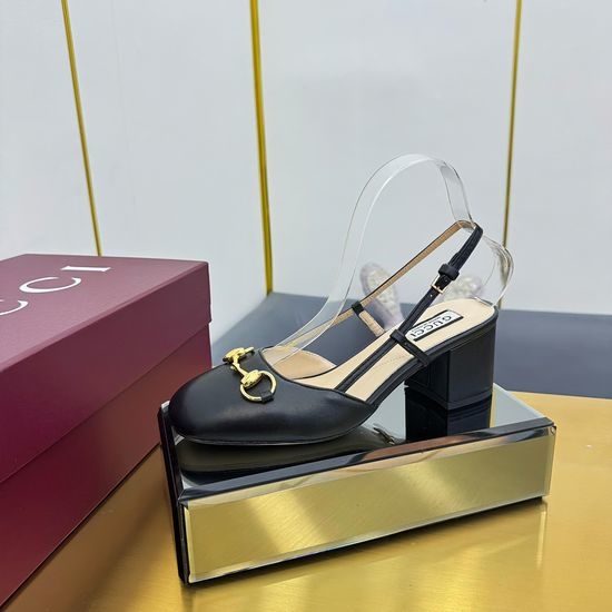 Gucci Elegant Buckle Strap Low Heel Pumps Genuine Leather Non Slip Sole