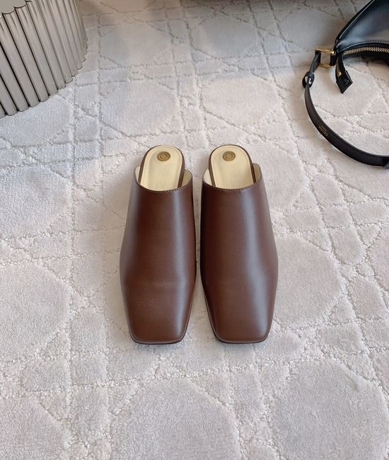Loro Piana Square Toe Slip On Mules Premium Leather Upper Comfortable Sole