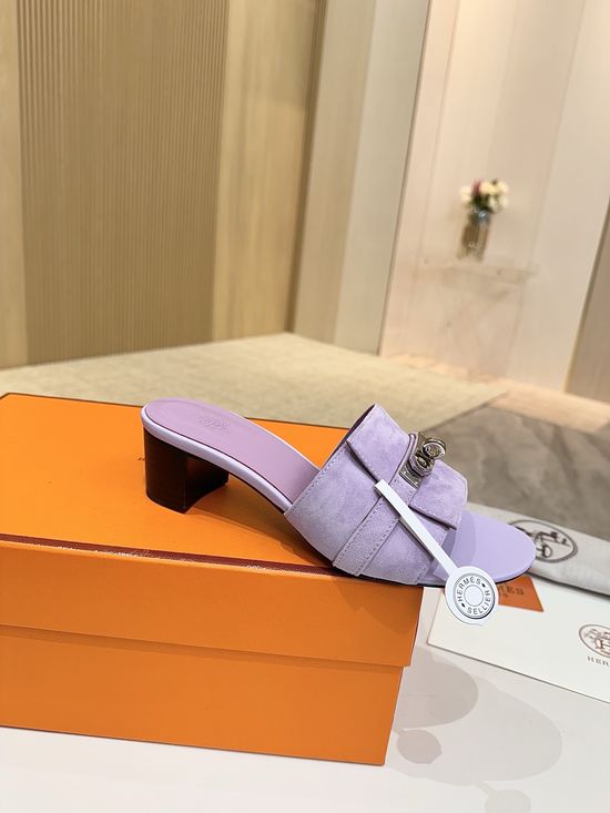 Hermes Nubuck Cowhide Leather Sole Low Heel Footwear