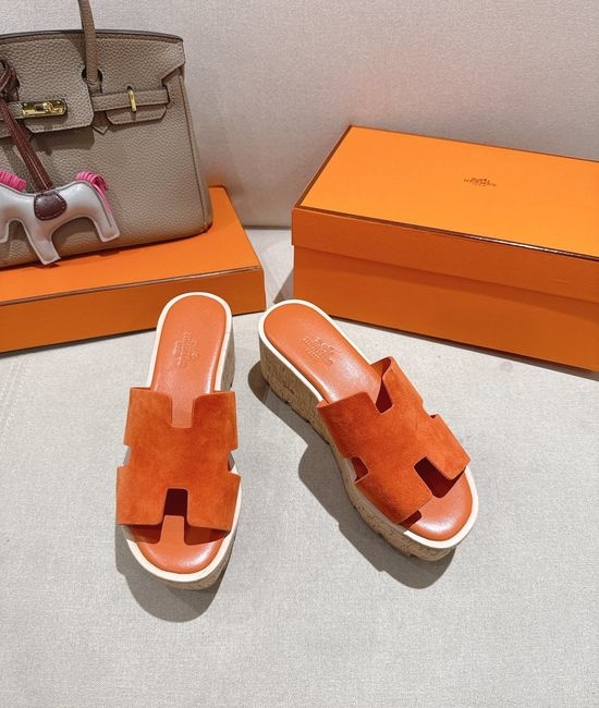 Hermes Suede Classic Versatile Genuine Leather Sole Sandals