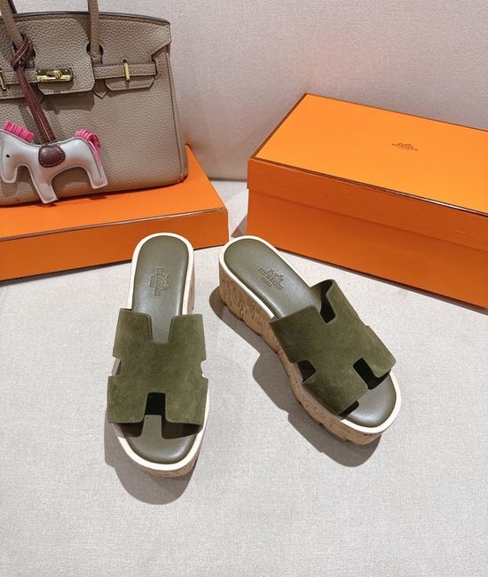 Hermes Suede Classic Versatile Genuine Leather Sole Sandals