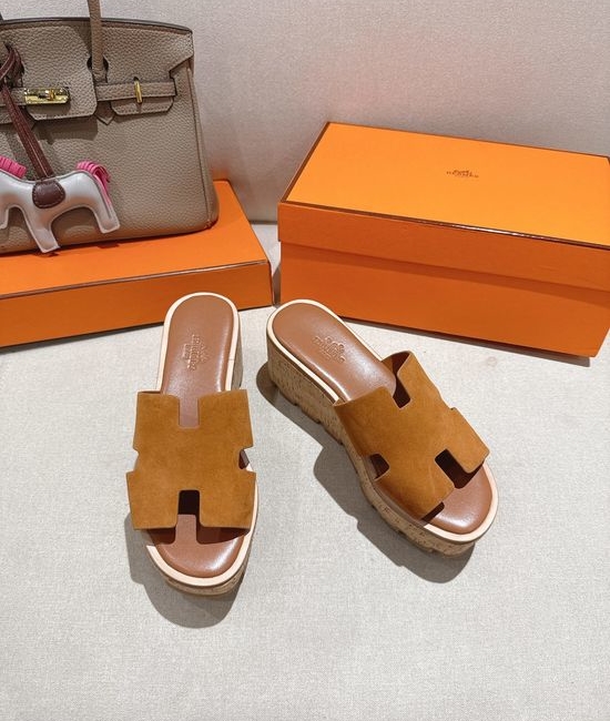Hermes Suede Classic Versatile Genuine Leather Sole Sandals
