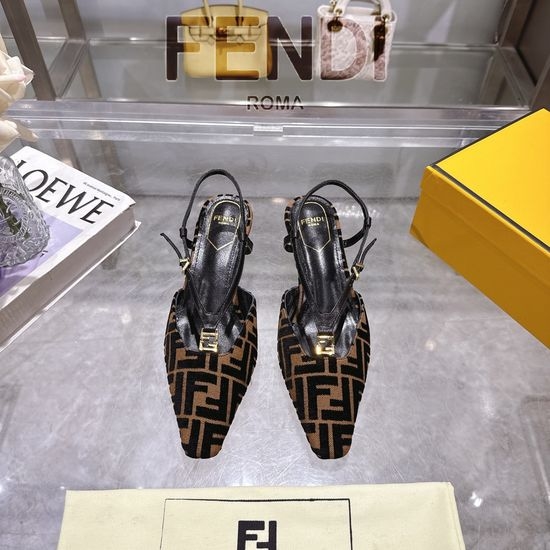 Fendi Square Toe Slingback Heels With Decorative Buckle