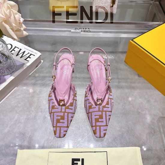 Fendi Square Toe Slingback Heels With Decorative Buckle