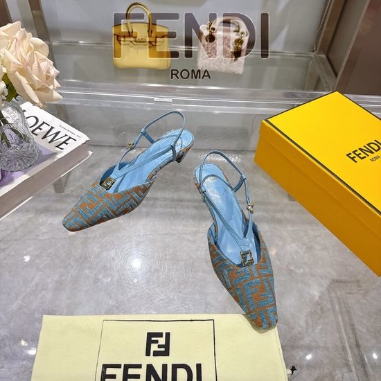 Fendi Square Toe Slingback Heels With Decorative Buckle