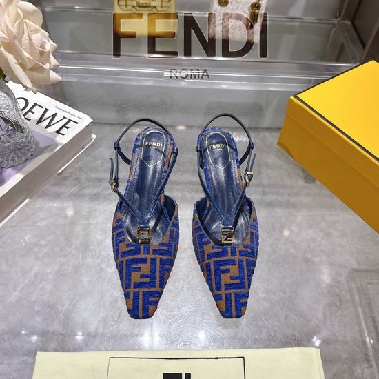 Fendi Square Toe Slingback Heels With Decorative Buckle