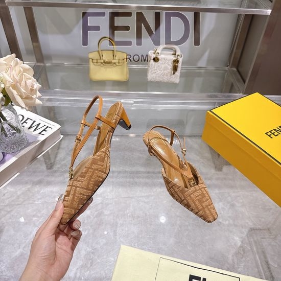 Fendi Square Toe Slingback Heels With Decorative Buckle