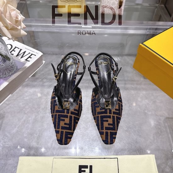 Fendi Square Toe Slingback Heels With Decorative Buckle