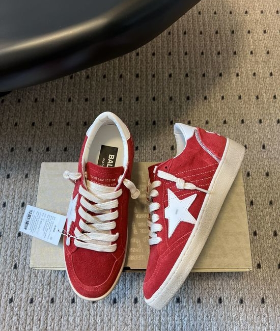 Golden Goose GGDB Red Distressed Leather Platform Casual Sneakers