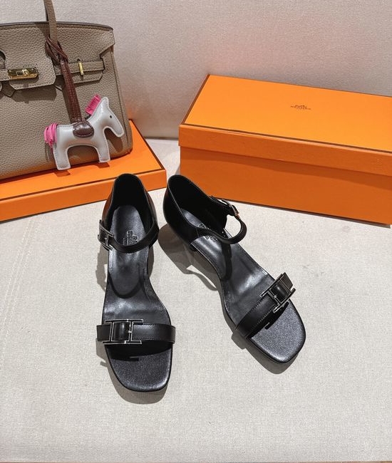 Hermes Classic Buckle Decor Leather High Heel Sandals