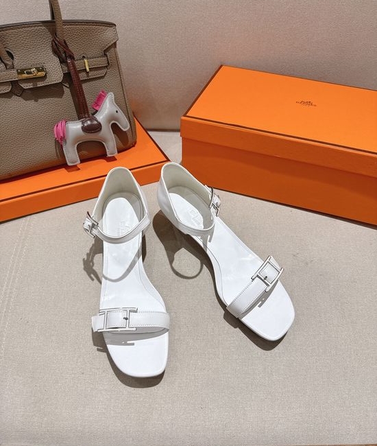 Hermes Classic Buckle Decor Leather High Heel Sandals