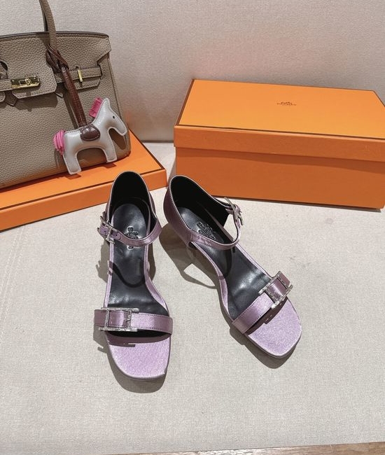 Hermes Classic Buckle Decor Leather High Heel Sandals