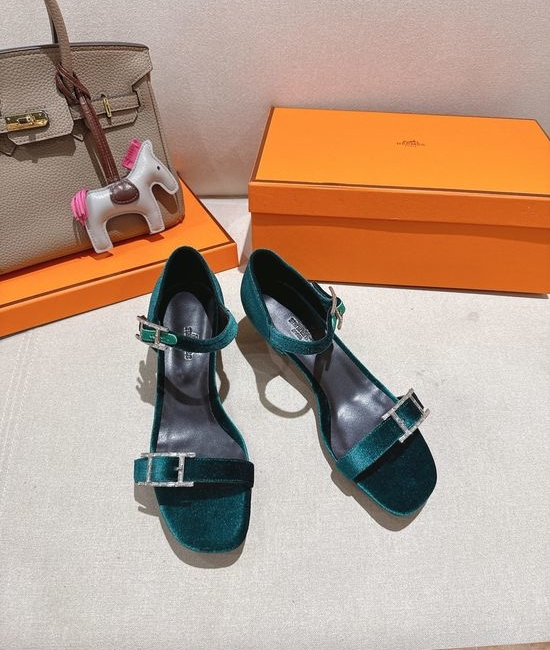 Hermes Classic Buckle Decor Leather High Heel Sandals