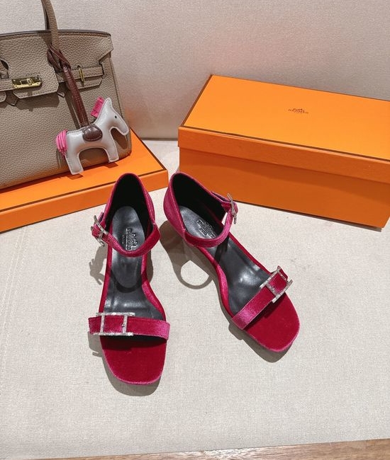 Hermes Classic Buckle Decor Leather High Heel Sandals