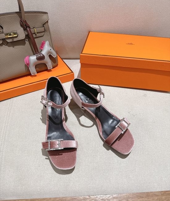 Hermes Classic Buckle Decor Leather High Heel Sandals