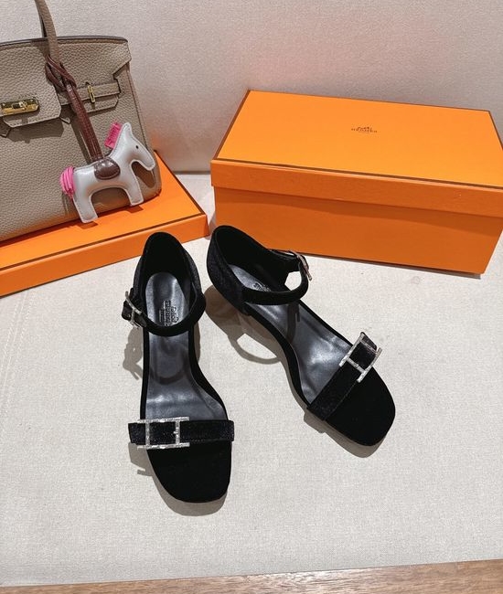 Hermes Classic Buckle Decor Leather High Heel Sandals