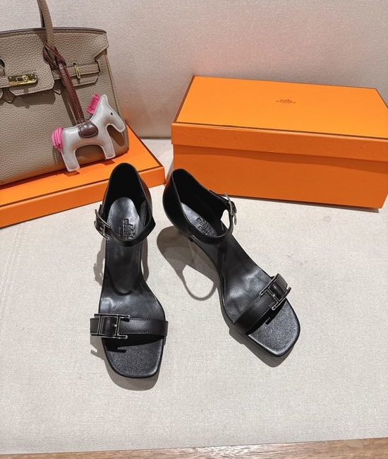 Hermes Classic Buckle Decor Mid Heel Comfortable Dress Sandals