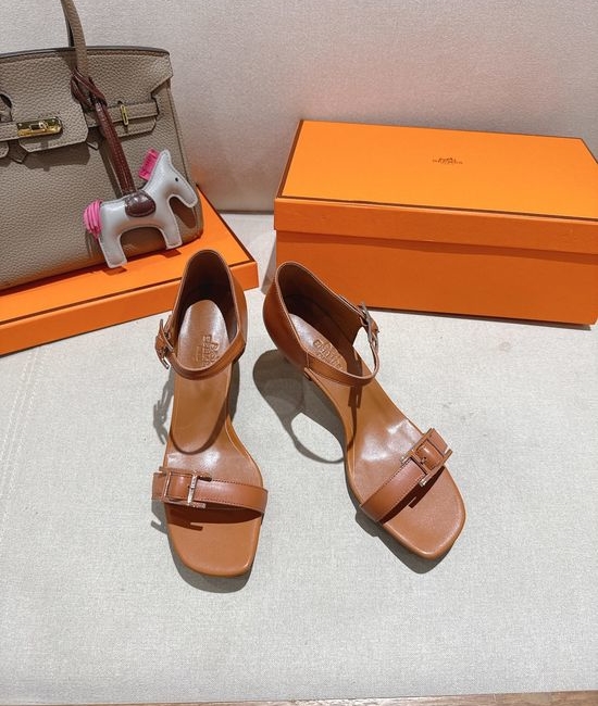 Hermes Classic Buckle Decor Mid Heel Comfortable Dress Sandals