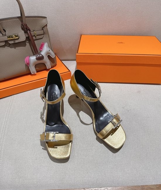 Hermes Classic Buckle Decor Mid Heel Comfortable Dress Sandals