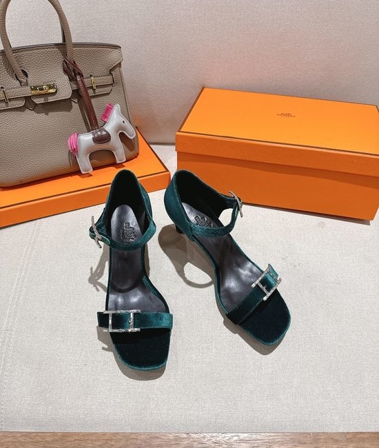 Hermes Classic Buckle Decor Mid Heel Comfortable Dress Sandals