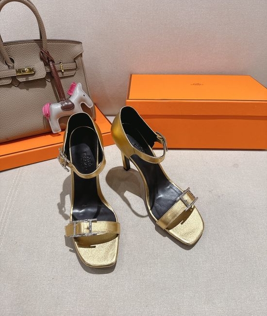 Hermes Elegant High Heel Sandals with Decorative Buckle Detail