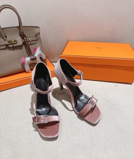 Hermes Elegant High Heel Sandals with Decorative Buckle Detail