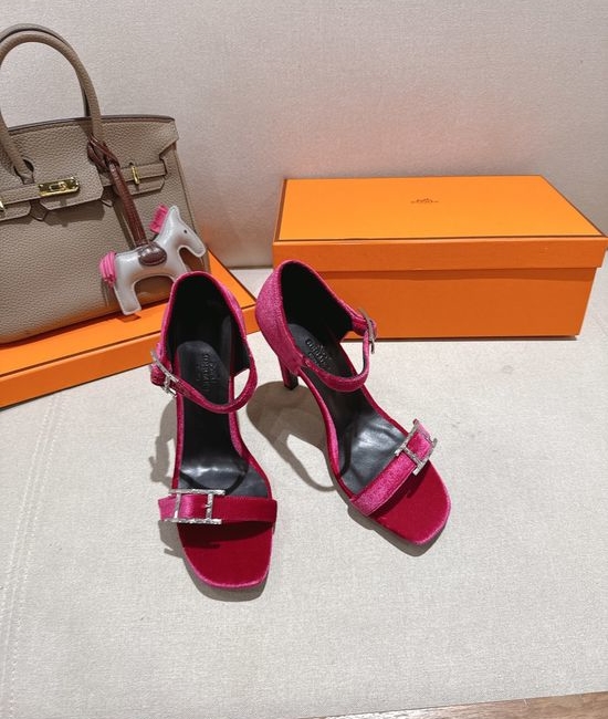Hermes Elegant High Heel Sandals with Decorative Buckle Detail