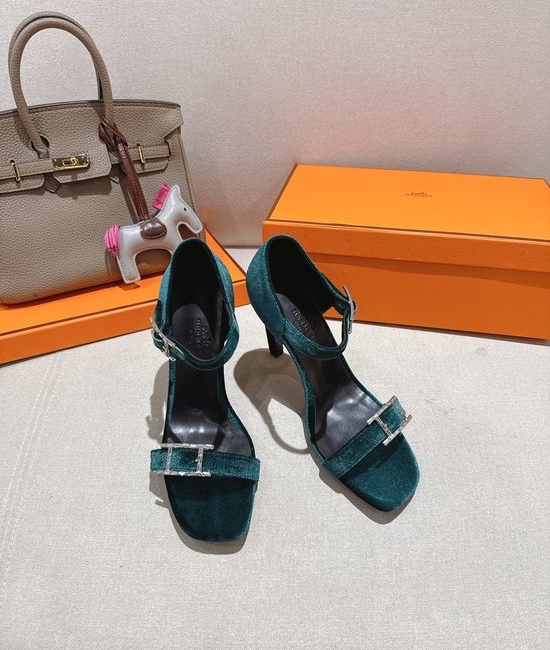 Hermes Elegant High Heel Sandals with Decorative Buckle Detail