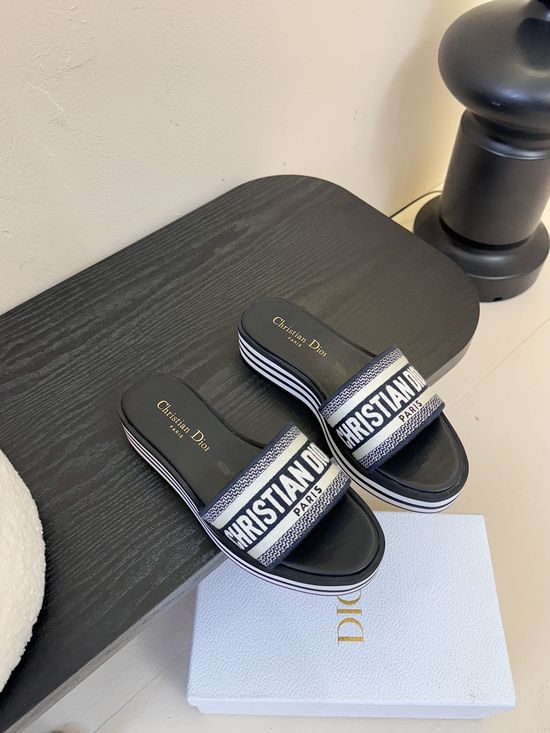 Christian Dior Elevated Platform Slippers with Embossed Detail