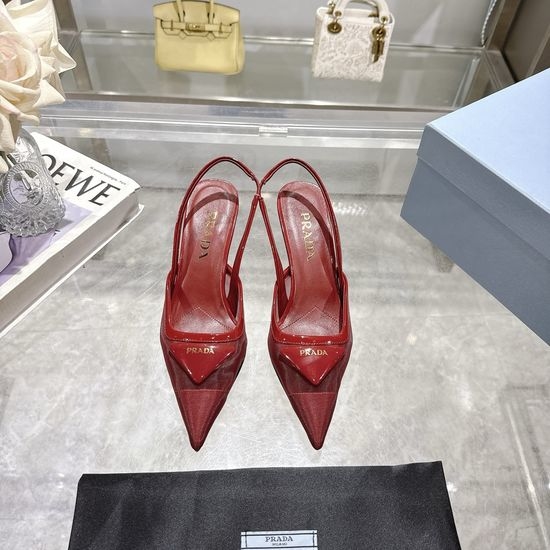 Prada Pointed Toe Mesh High Heel Sandals Leather Sole