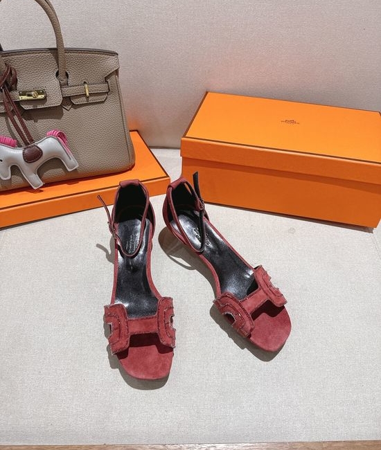 Hermes Square Toe Rhinestone Low Heel Comfortable Dress Sandals