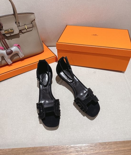 Hermes Square Toe Rhinestone Low Heel Comfortable Dress Sandals