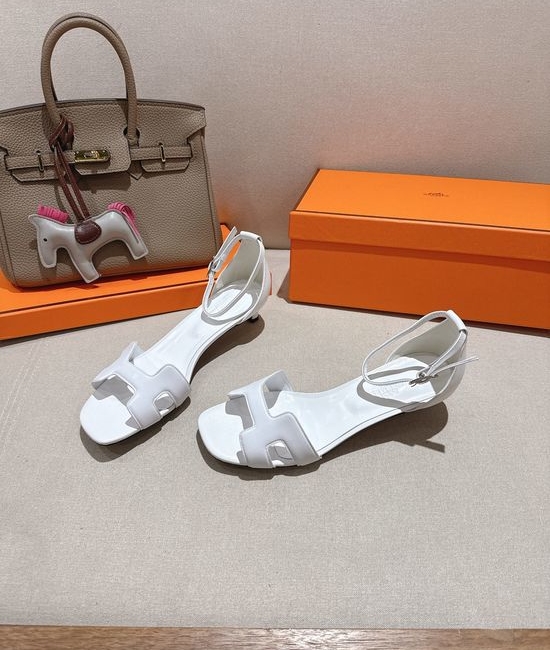 Hermes Square Toe Leather High Heel Comfortable Sandals