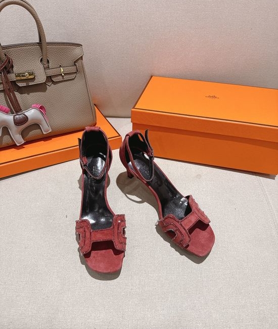 Hermes Square Toe Rhinestone Block Heel Comfortable Dress Sandals