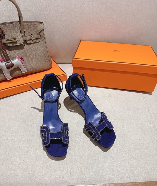 Hermes Square Toe Rhinestone Block Heel Comfortable Dress Sandals