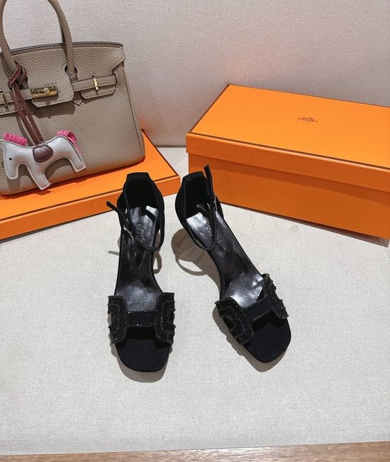 Hermes Square Toe Rhinestone Block Heel Comfortable Dress Sandals