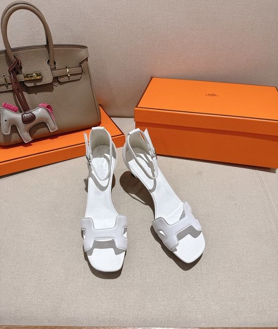 Hermes Square Toe Leather Block Heel Comfortable Dress Sandals