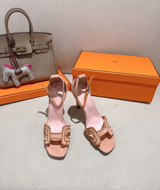 Hermes Square Toe Rhinestone High Heel Elegant Sandals